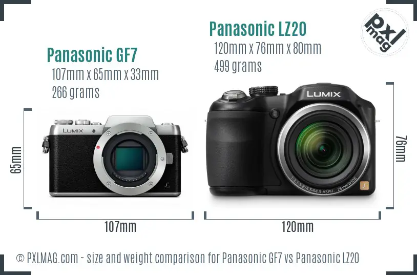 Panasonic GF7 vs Panasonic LZ20 size comparison
