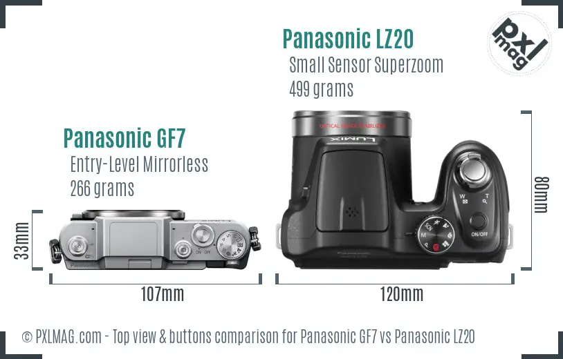 Panasonic GF7 vs Panasonic LZ20 top view buttons comparison