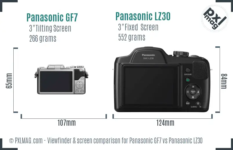 Panasonic GF7 vs Panasonic LZ30 Screen and Viewfinder comparison