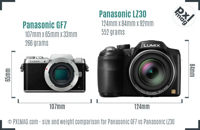 Panasonic GF7 vs Panasonic LZ30 size comparison