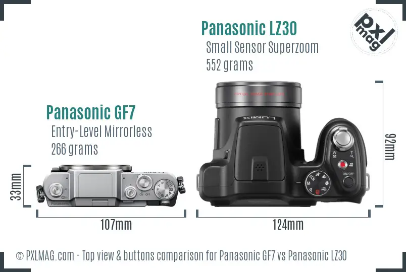 Panasonic GF7 vs Panasonic LZ30 top view buttons comparison