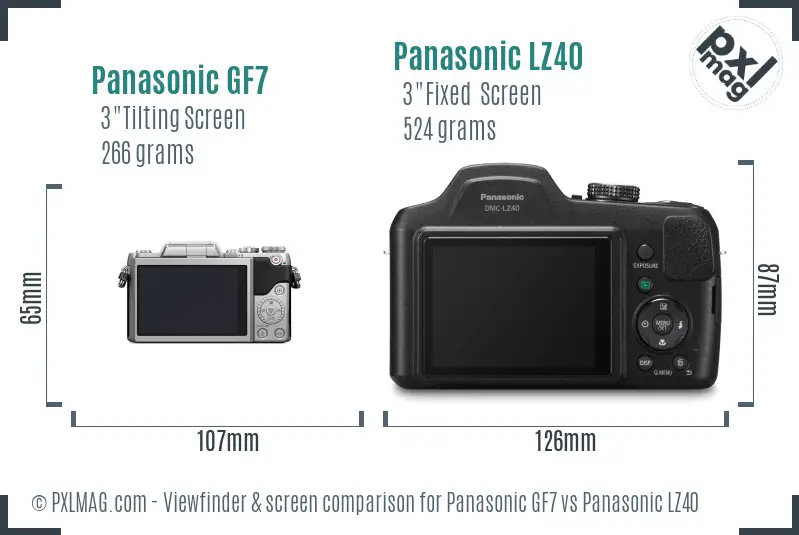 Panasonic GF7 vs Panasonic LZ40 Screen and Viewfinder comparison