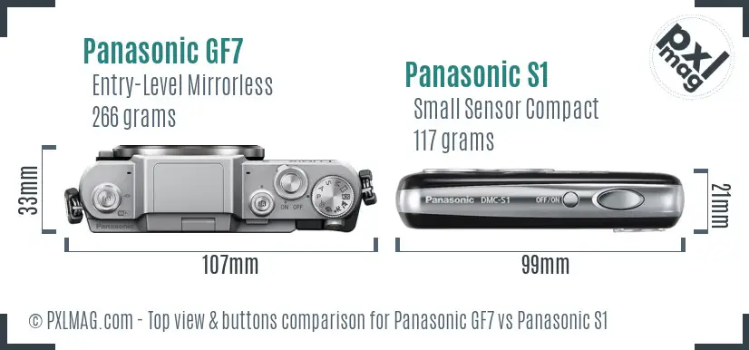 Panasonic GF7 vs Panasonic S1 top view buttons comparison