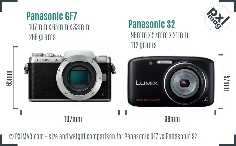 Panasonic GF7 vs Panasonic S2 size comparison