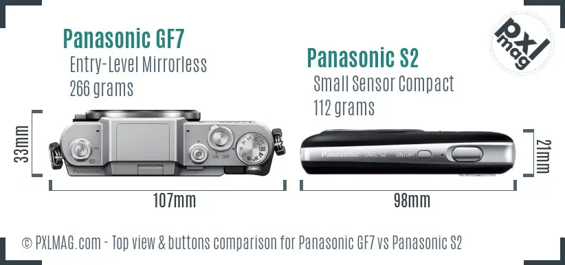 Panasonic GF7 vs Panasonic S2 top view buttons comparison