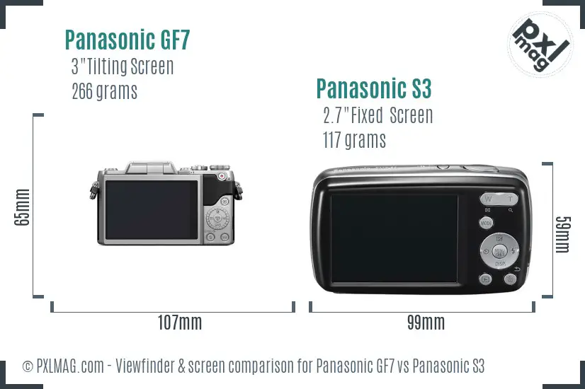 Panasonic GF7 vs Panasonic S3 Screen and Viewfinder comparison