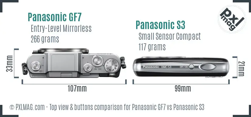 Panasonic GF7 vs Panasonic S3 top view buttons comparison