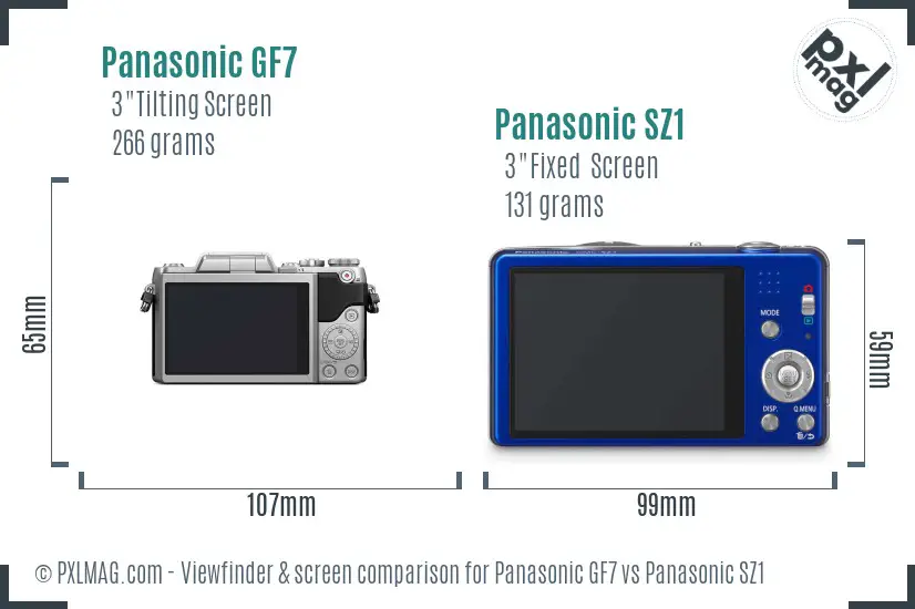 Panasonic GF7 vs Panasonic SZ1 Screen and Viewfinder comparison