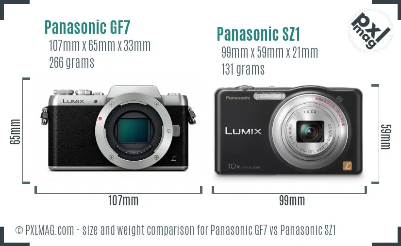 Panasonic GF7 vs Panasonic SZ1 size comparison