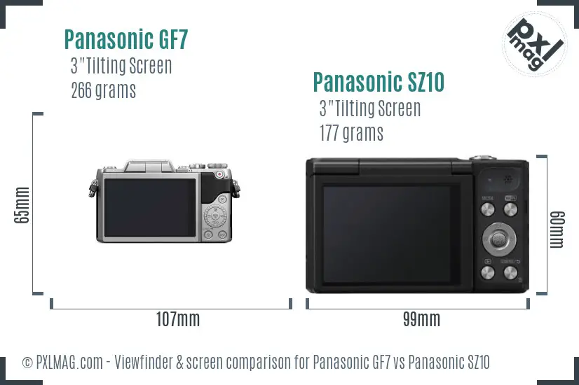 Panasonic GF7 vs Panasonic SZ10 Screen and Viewfinder comparison
