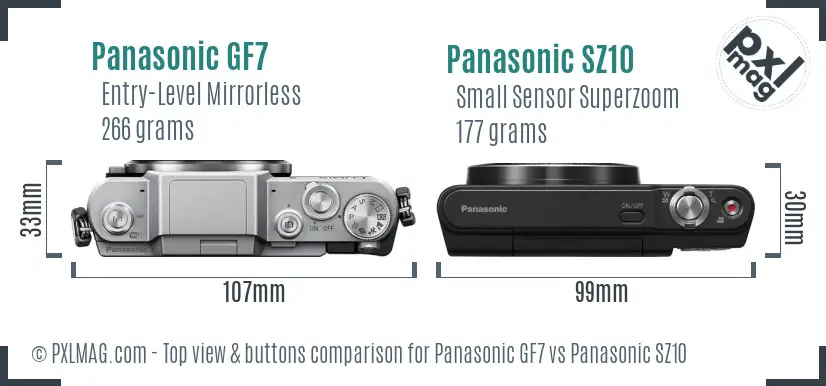 Panasonic GF7 vs Panasonic SZ10 top view buttons comparison