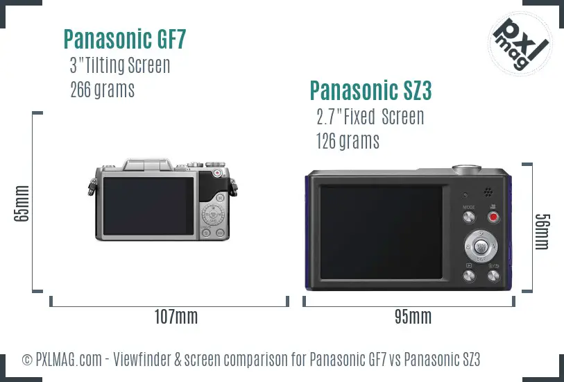 Panasonic GF7 vs Panasonic SZ3 Screen and Viewfinder comparison