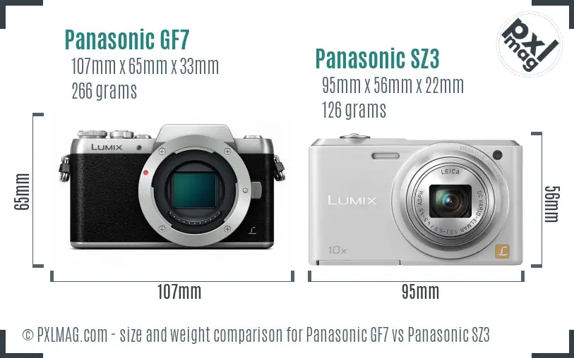Panasonic GF7 vs Panasonic SZ3 size comparison