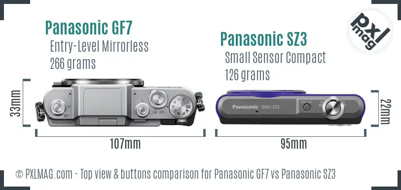 Panasonic GF7 vs Panasonic SZ3 top view buttons comparison