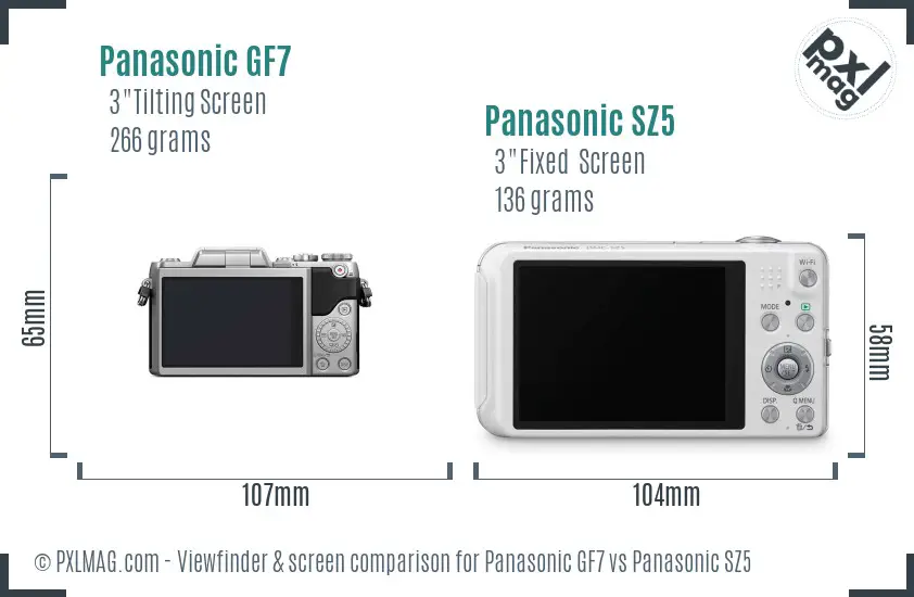 Panasonic GF7 vs Panasonic SZ5 Screen and Viewfinder comparison