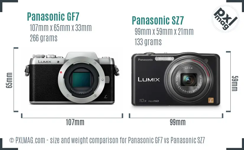 Panasonic GF7 vs Panasonic SZ7 size comparison