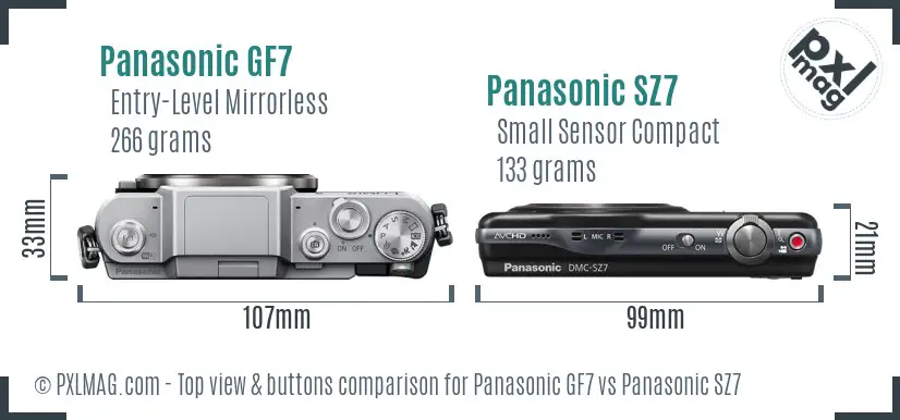 Panasonic GF7 vs Panasonic SZ7 top view buttons comparison