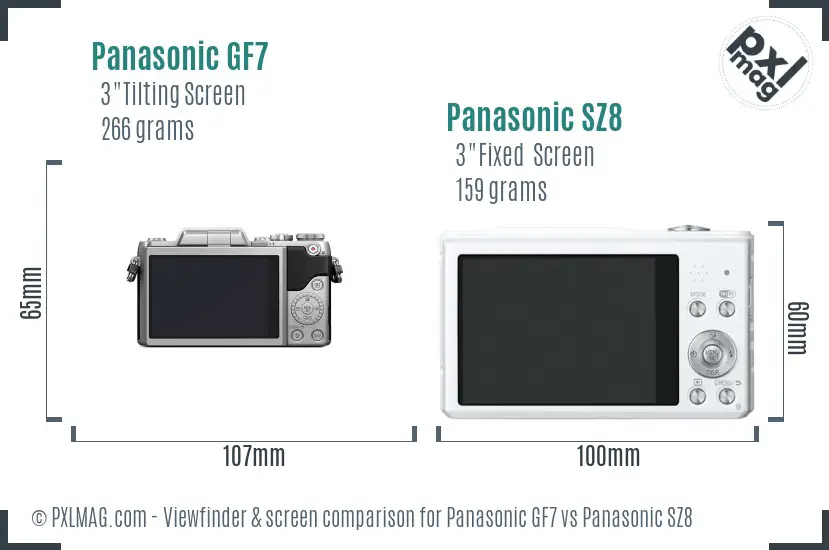 Panasonic GF7 vs Panasonic SZ8 Screen and Viewfinder comparison