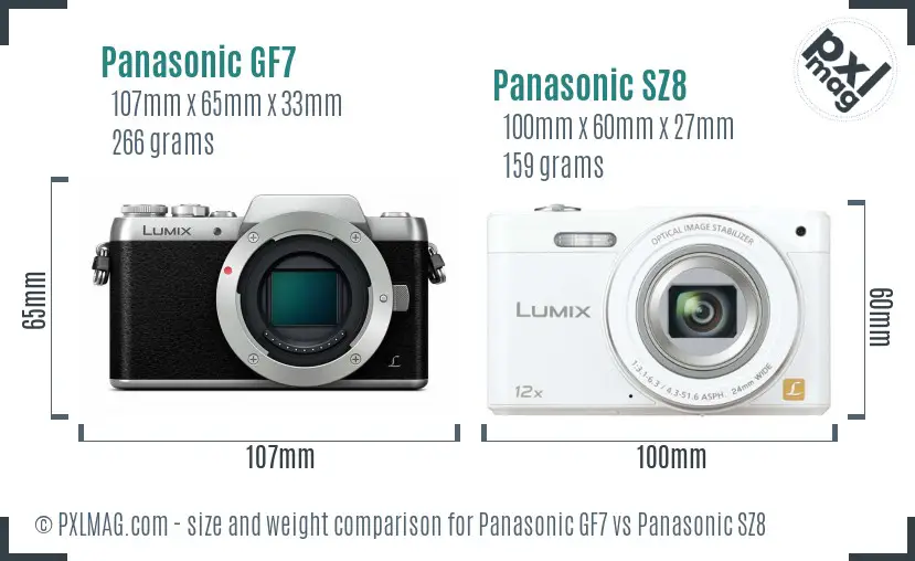 Panasonic GF7 vs Panasonic SZ8 size comparison
