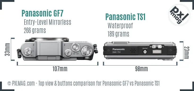 Panasonic GF7 vs Panasonic TS1 top view buttons comparison