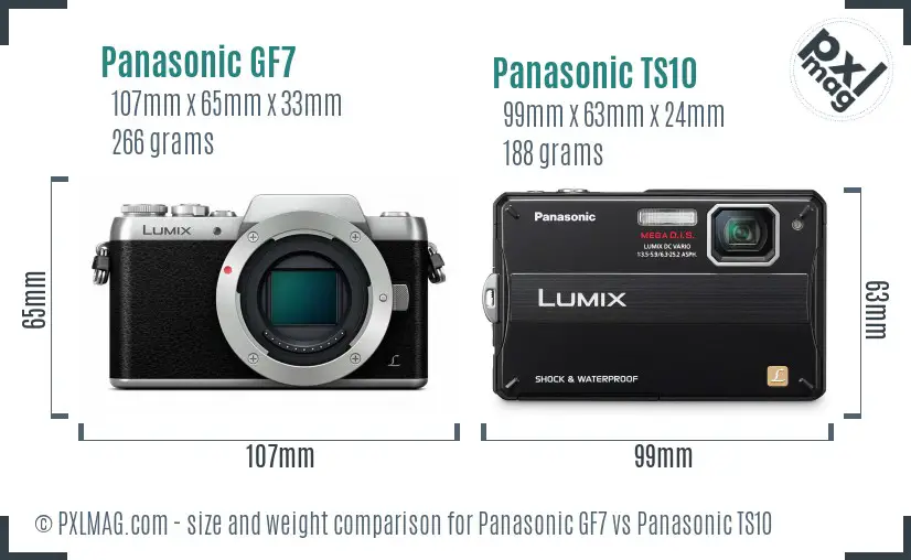 Panasonic GF7 vs Panasonic TS10 size comparison