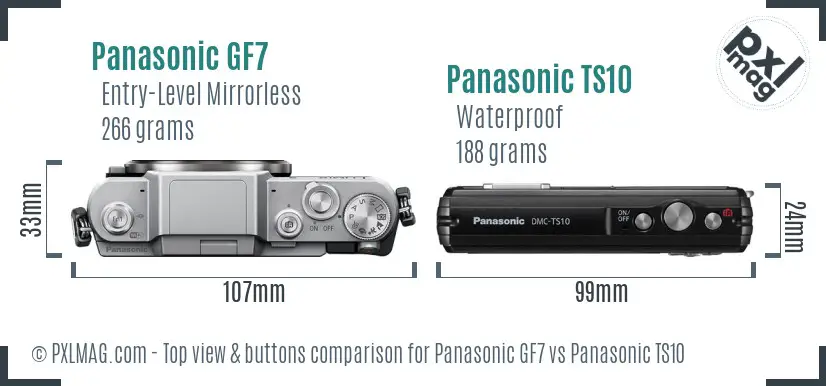 Panasonic GF7 vs Panasonic TS10 top view buttons comparison