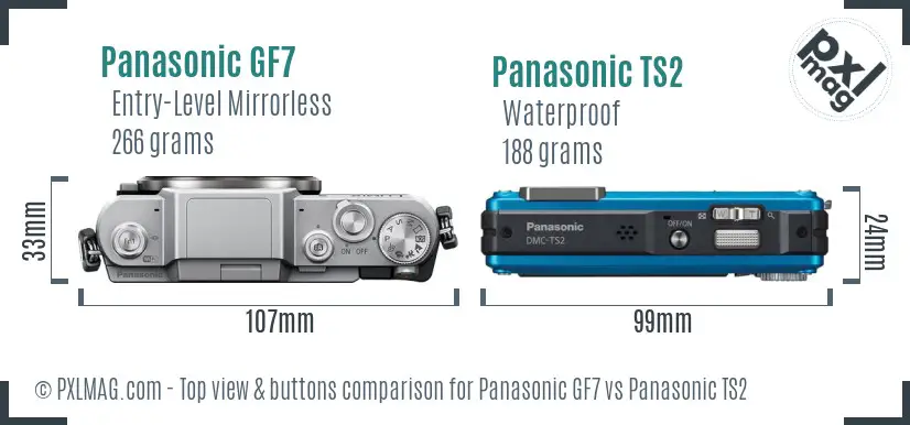 Panasonic GF7 vs Panasonic TS2 top view buttons comparison
