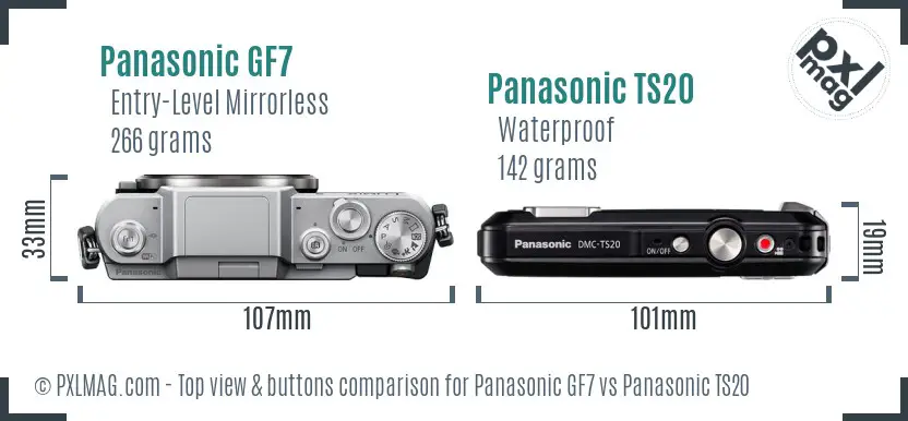 Panasonic GF7 vs Panasonic TS20 top view buttons comparison