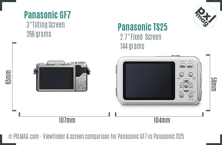Panasonic GF7 vs Panasonic TS25 Screen and Viewfinder comparison
