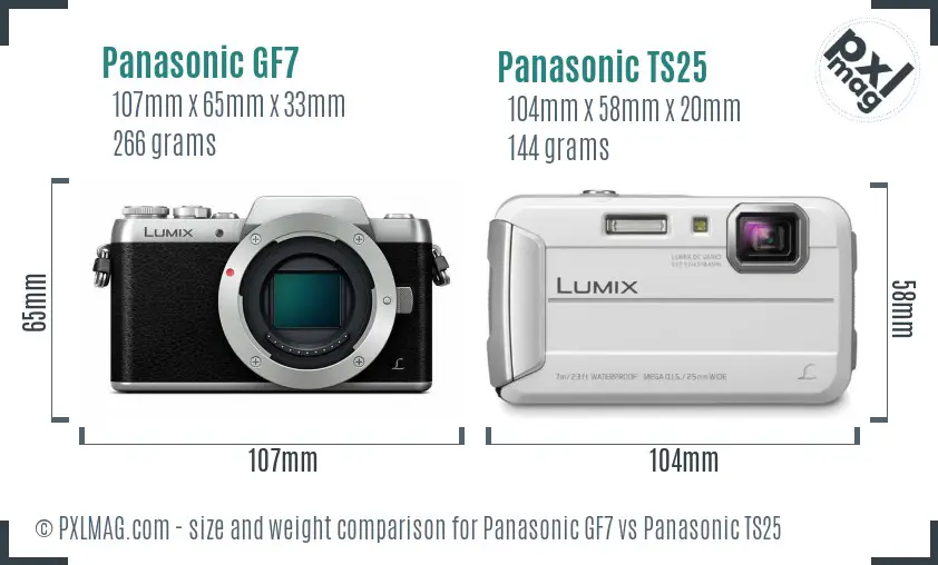 Panasonic GF7 vs Panasonic TS25 size comparison