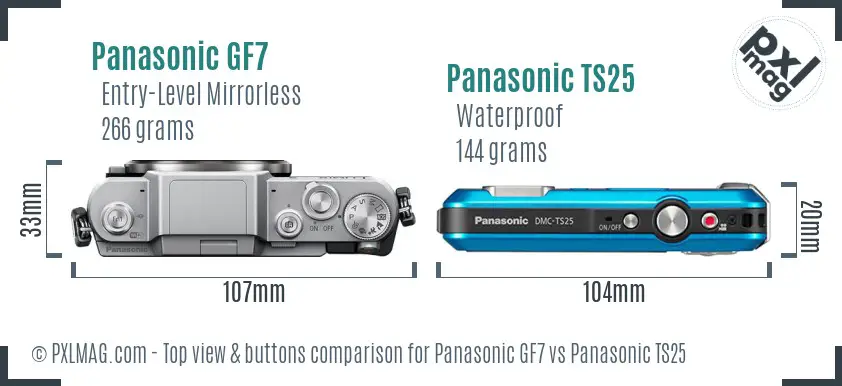 Panasonic GF7 vs Panasonic TS25 top view buttons comparison