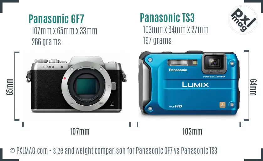 Panasonic GF7 vs Panasonic TS3 size comparison
