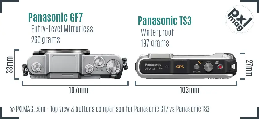 Panasonic GF7 vs Panasonic TS3 top view buttons comparison
