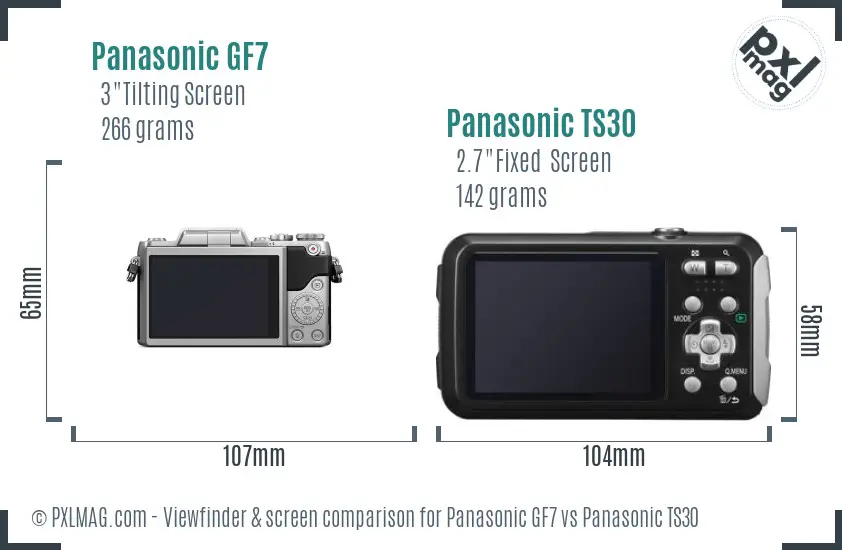 Panasonic GF7 vs Panasonic TS30 Screen and Viewfinder comparison