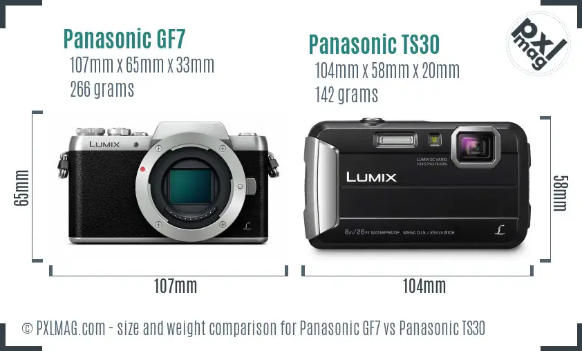 Panasonic GF7 vs Panasonic TS30 size comparison