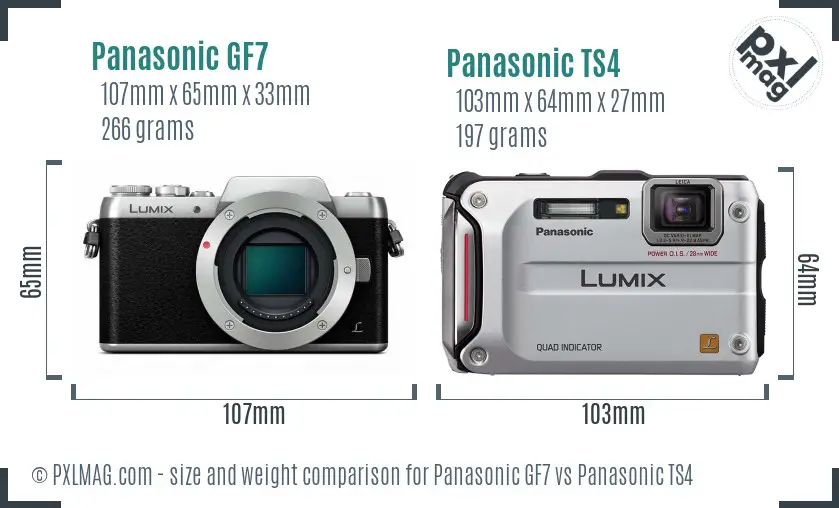 Panasonic GF7 vs Panasonic TS4 size comparison