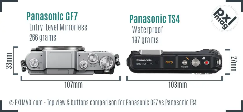 Panasonic GF7 vs Panasonic TS4 top view buttons comparison