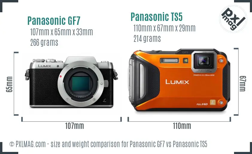 Panasonic GF7 vs Panasonic TS5 size comparison