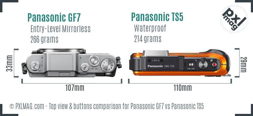 Panasonic GF7 vs Panasonic TS5 top view buttons comparison