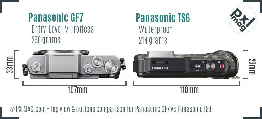 Panasonic GF7 vs Panasonic TS6 top view buttons comparison
