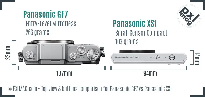 Panasonic GF7 vs Panasonic XS1 top view buttons comparison