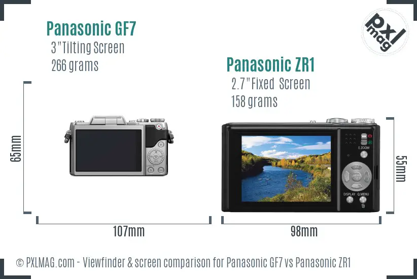 Panasonic GF7 vs Panasonic ZR1 Screen and Viewfinder comparison