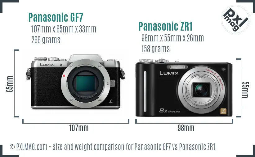 Panasonic GF7 vs Panasonic ZR1 size comparison