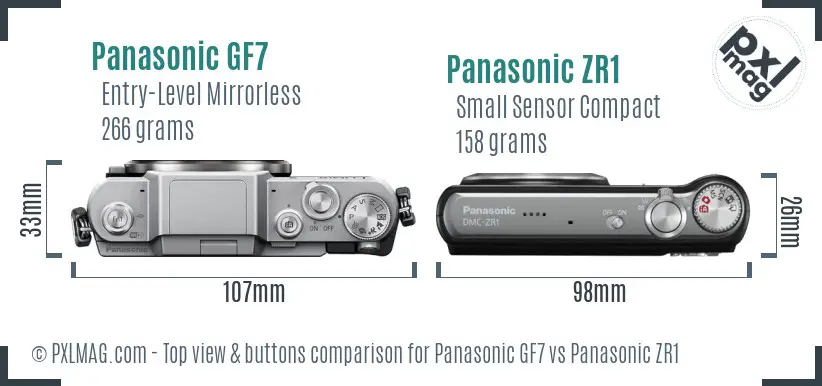 Panasonic GF7 vs Panasonic ZR1 top view buttons comparison