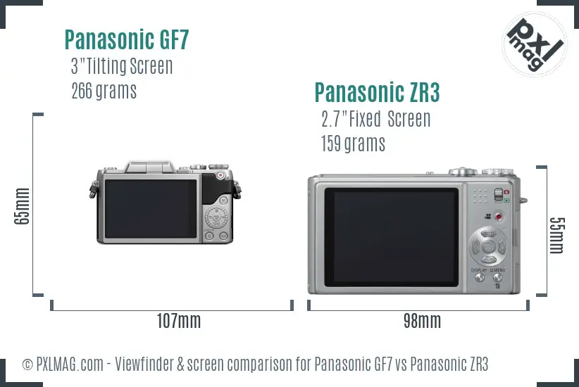 Panasonic GF7 vs Panasonic ZR3 Screen and Viewfinder comparison