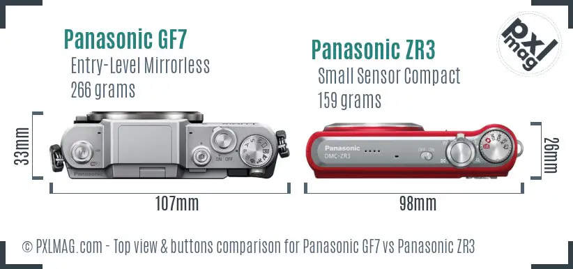 Panasonic GF7 vs Panasonic ZR3 top view buttons comparison