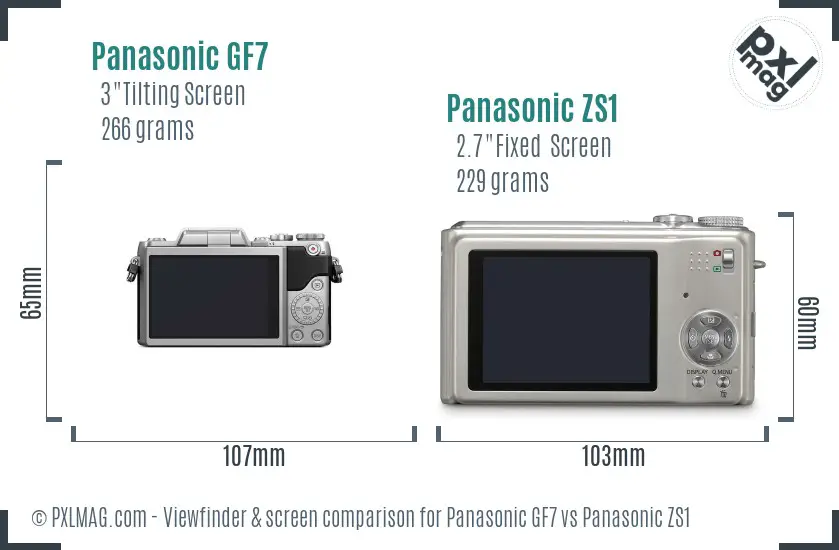 Panasonic GF7 vs Panasonic ZS1 Screen and Viewfinder comparison