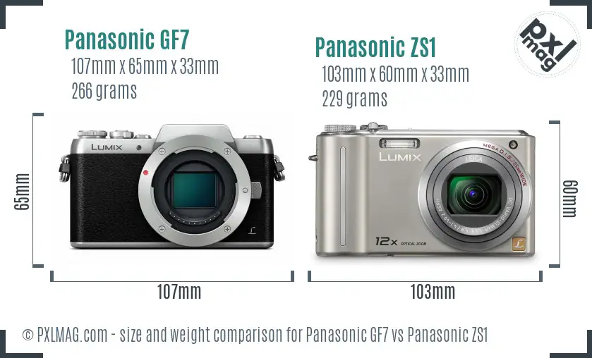 Panasonic GF7 vs Panasonic ZS1 size comparison