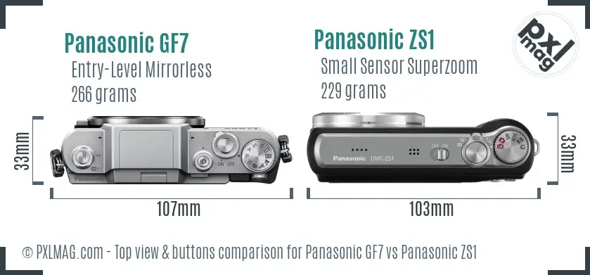 Panasonic GF7 vs Panasonic ZS1 top view buttons comparison