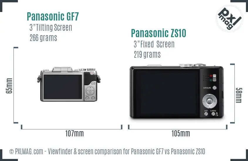 Panasonic GF7 vs Panasonic ZS10 Screen and Viewfinder comparison